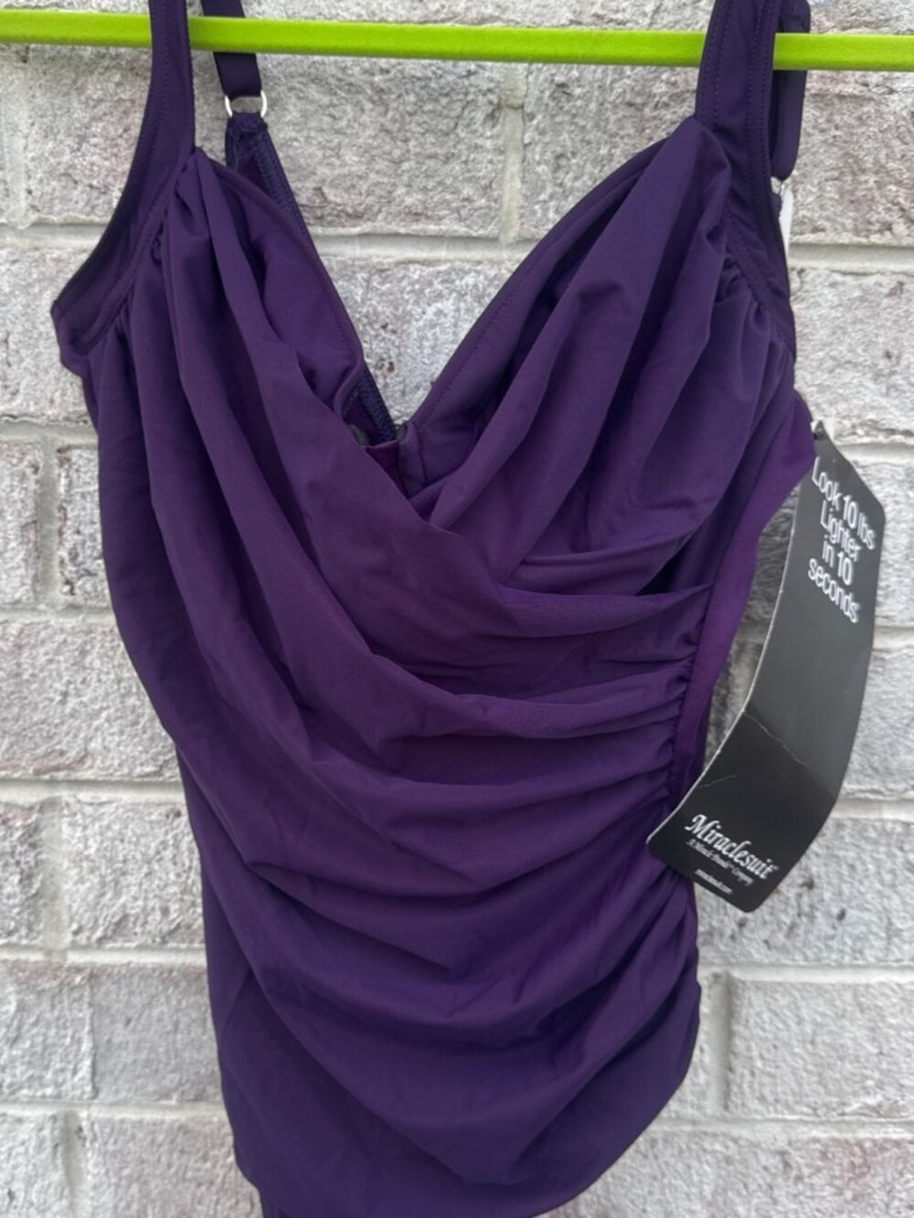 NWT Miraclesuit  Size 12 Plum Purple Ruched One-Piece Swimsuit Shaping MSRP $166